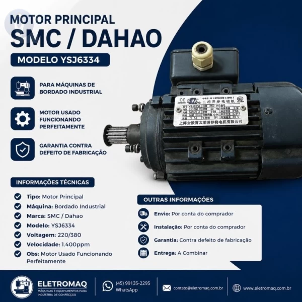 Motor Principal AC DaHao YSJ6334 Para Maquina Bordado Industrial Revisado