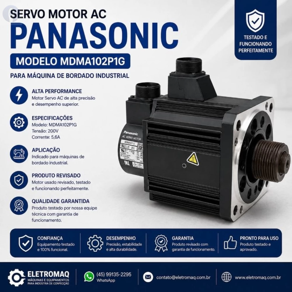 Motor Servo AC Para Maquina de Bordado Panasonic Modelo MDMA102P1G
