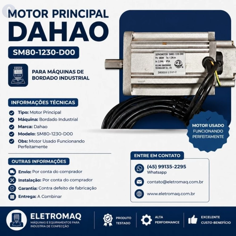 Motor Principal Para Maquina Bordado Dahao Modelo SM80-1230 Revisado