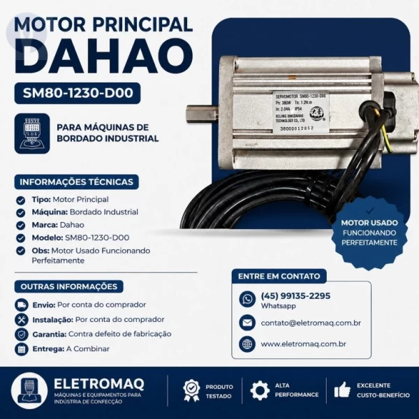 Motor Principal Para Maquina Bordado Dahao Modelo SM80-1230 Revisado