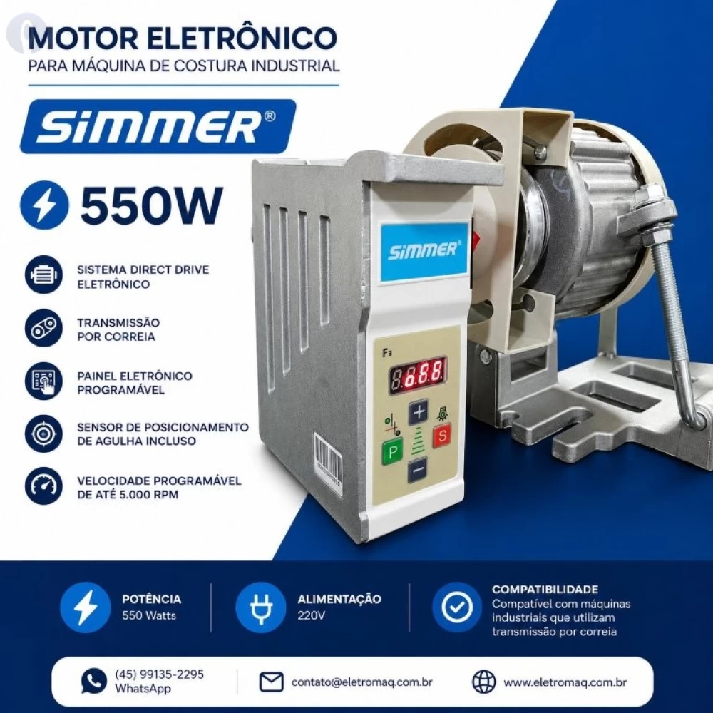 Motor Eletrônico c/ Parada de Agulha c/ Correia Simmer 550W-220v