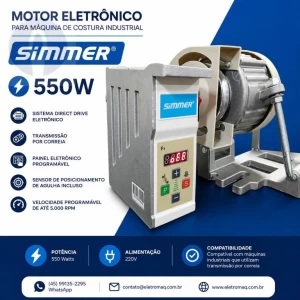Motor Eletrônico c/ Parada de Agulha c/ Correia Simmer 550W-220v