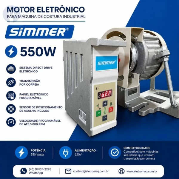 Motor Eletrônico c/ Parada de Agulha c/ Correia Simmer 550W-220v