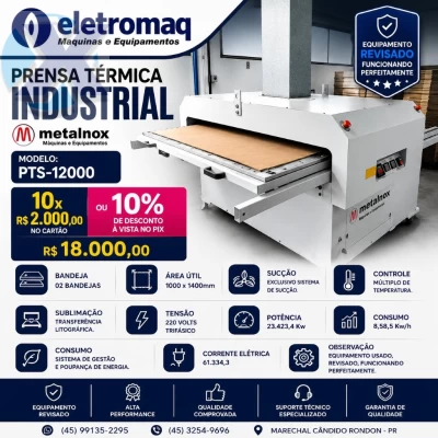 Prensa Térmica Sublimação Total Metalnox PTS-12000 1000x1400mm