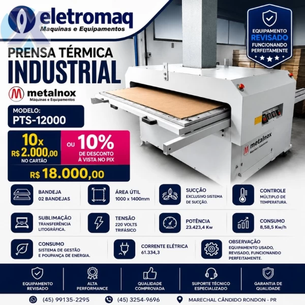 Prensa Térmica Sublimação Total Metalnox PTS-12000 1000x1400mm