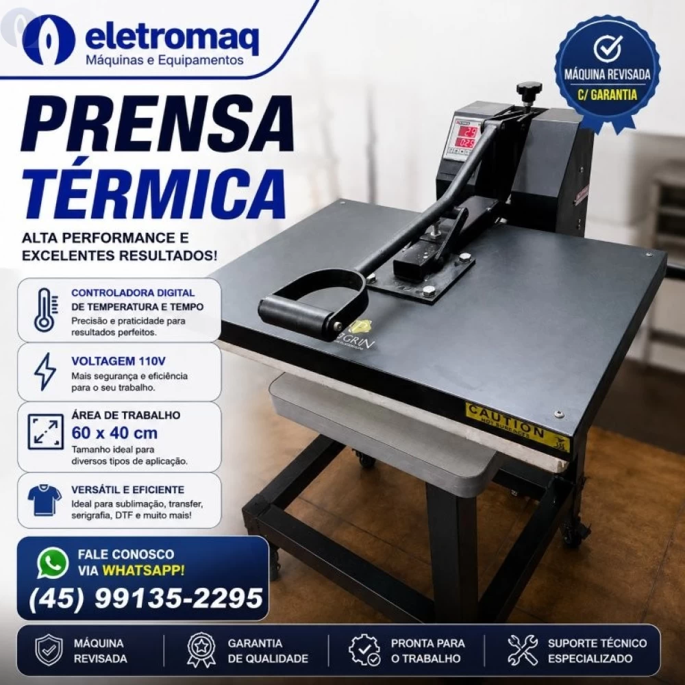Prensa Térmica Manual Sublimação 400 x 600mm 110V Revisada 