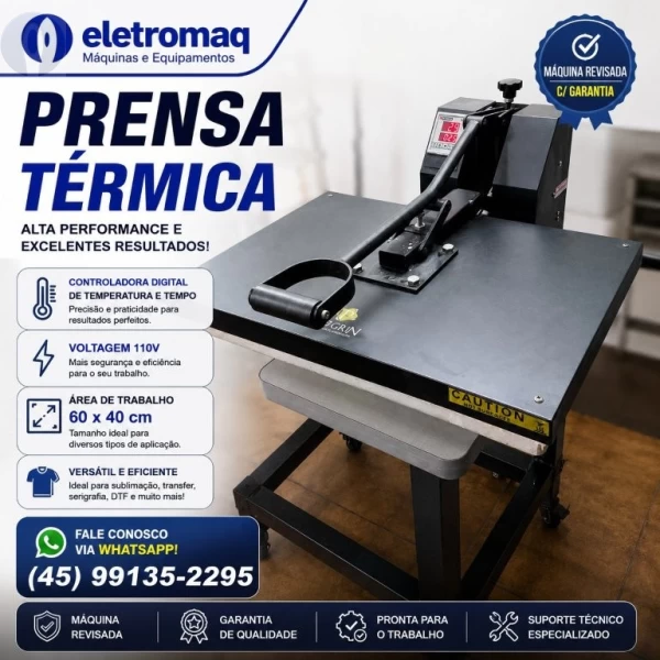 Prensa Térmica Manual Sublimação 400 x 600mm 110V Revisada 