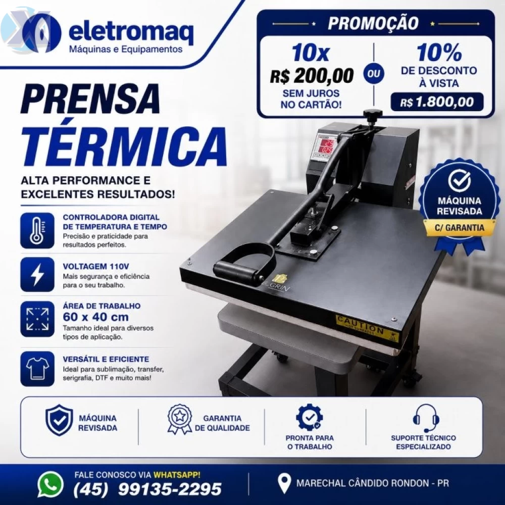 Prensa Térmica Manual Para Sublimação 400 x 600mm 110V Revisada 