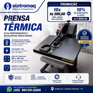 Prensa Térmica Manual Sublimação 400 x 600mm 110V Revisada 