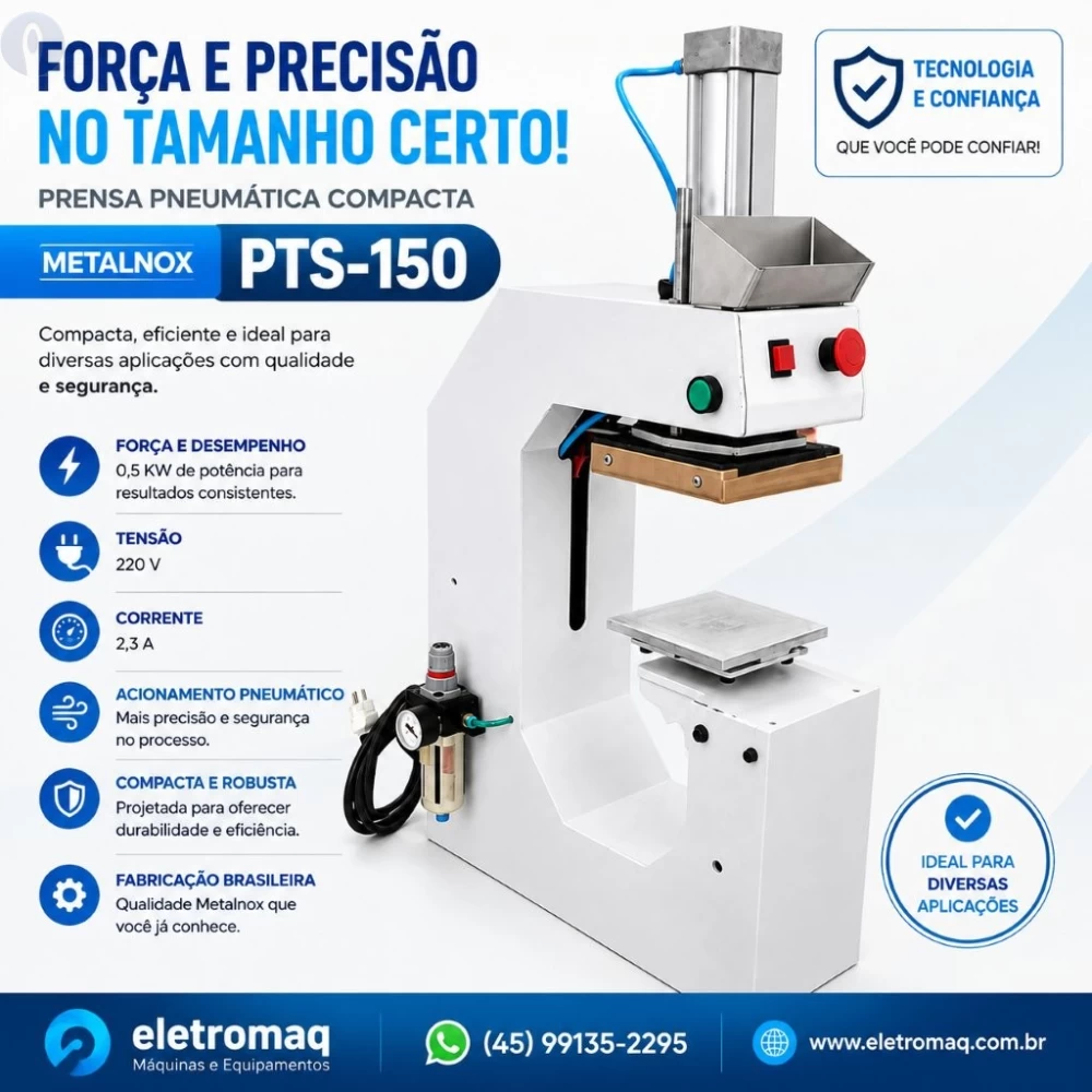 Prensa Térmica Pneumática p/ Etiquetas Termocolantes e DTF Compacta PTS-150