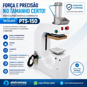 Prensa Térmica Pneumática p/ Etiquetas Termocolantes e DTF Compacta PTS-150