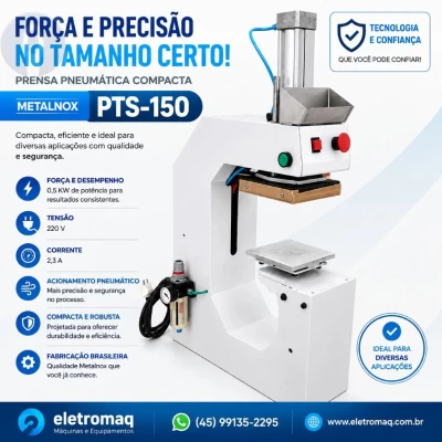 Prensa Térmica Pneumática p/ Etiquetas Termocolantes e DTF Compacta PTS-150