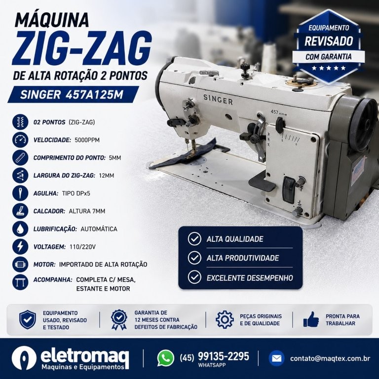 Maquina ZigZag 2 Pontos Industrial de Alta Rotação Singer Completa